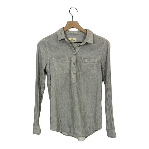 Marine Layer Hazel Button Down Top - Oat/Grey Shadow Stripe - XS - Picture 1 of 11